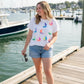 Mary Square White Sequin Sailboat Graphic Short Sleeve Tee