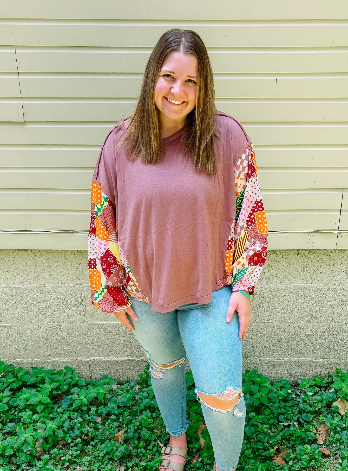 Easel Mauve Patchwork Kaleidoscope Blouse