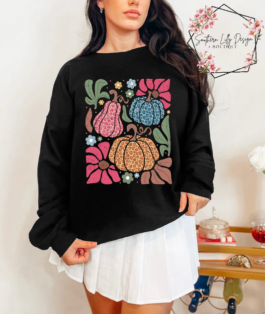 Leopard Pumpkins Bright Floral Gildan Sweatshirt