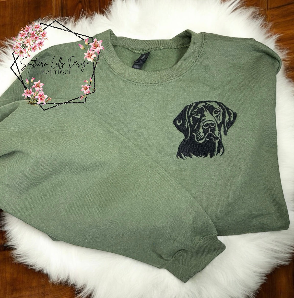 Embroidered Lab Face Pullover Sweatshirt