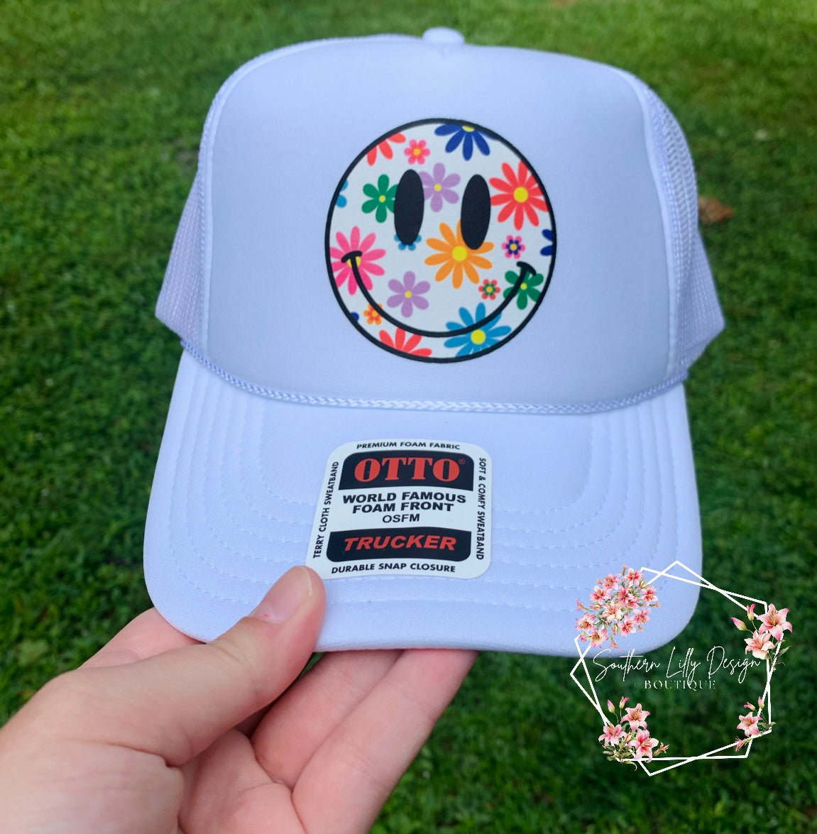 Daisy Days Smiley Face Otto Trucker Hat