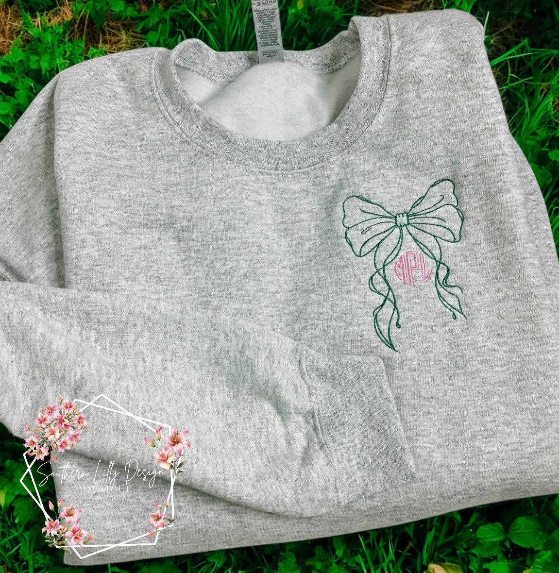 Bow Embroidered Monogram Pullover Sweatshirt