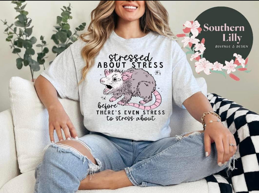 Stressed About Stress Opossum Gildan T-Shirt