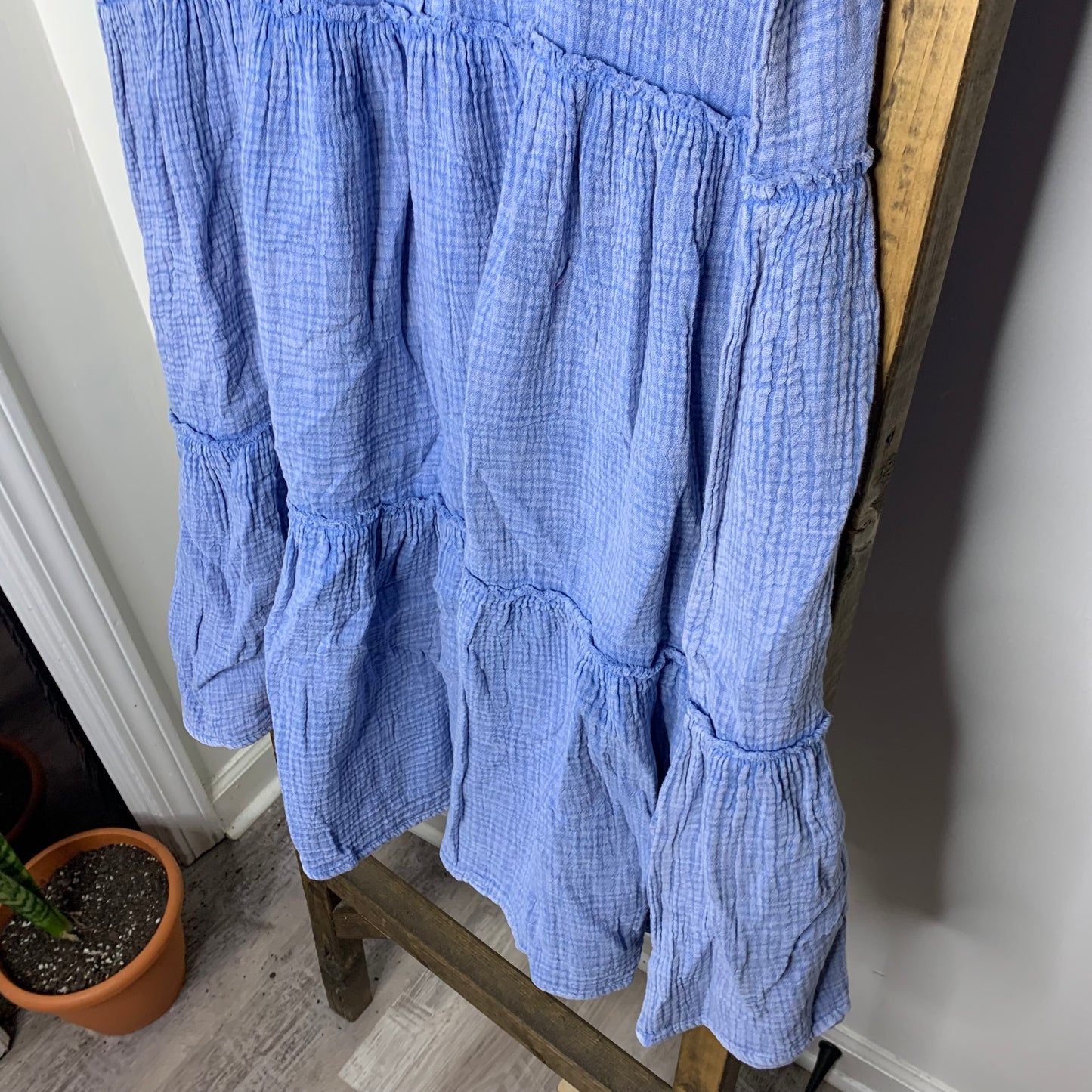 Easel Gauze Blue Button Down Top Dress S