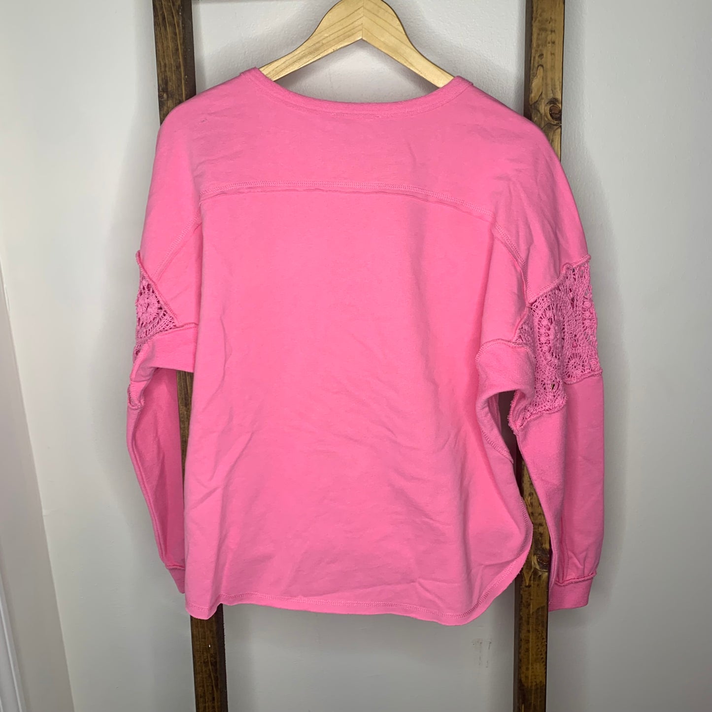 Easel Pink Crochet Sleeve Sweatshirt S