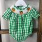 Baby Pumpkin Bubble Romper – Green Gingham Smocked Fall Outfit