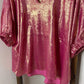 Jodifl Oversized Metallic Pink V-Neck Balloon Sleeve Top