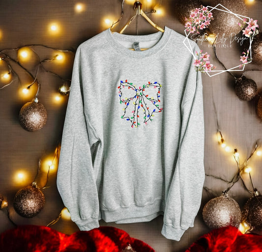 Embroidered Christmas Light Bow Crewneck Sweatshirt