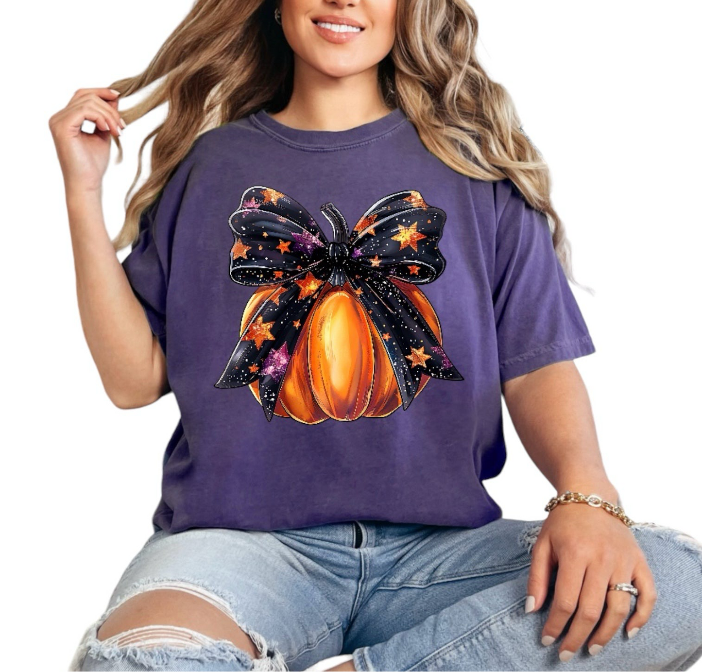 Halloween Pumpkin Bow Comfort Colors T-Shirt