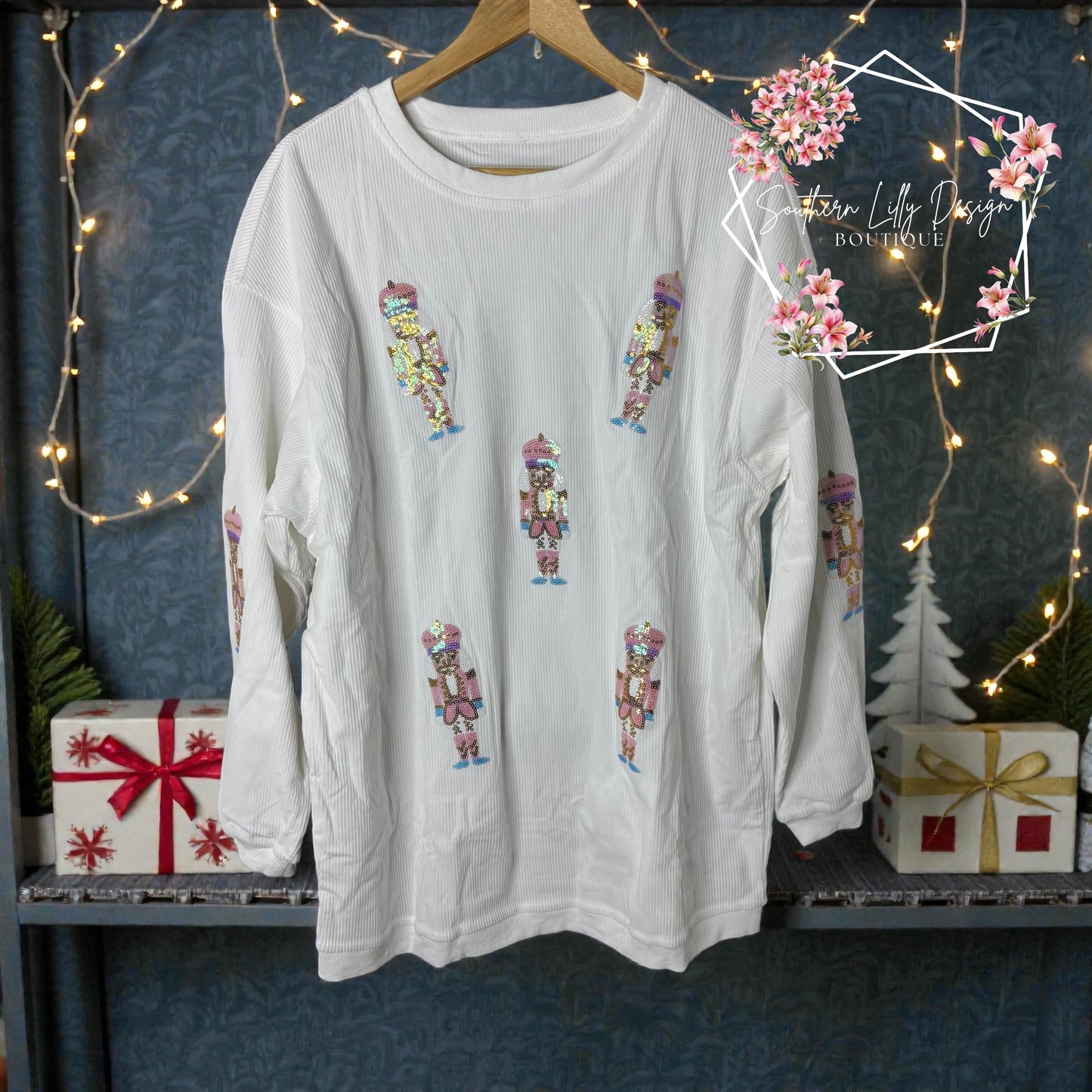 Sequin Nutcracker Ribbed Christmas Pullover
