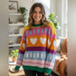 Colorful Heart Knit Sweater Cozy Valentine’s Day Pullover