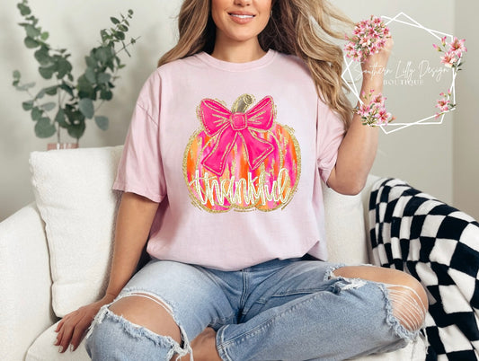 Thankful Preppy Pink Pumpkin Comfort Colors T-Shirt