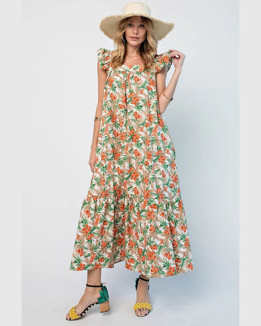 Easel Tropical Printed Maxi Dress S