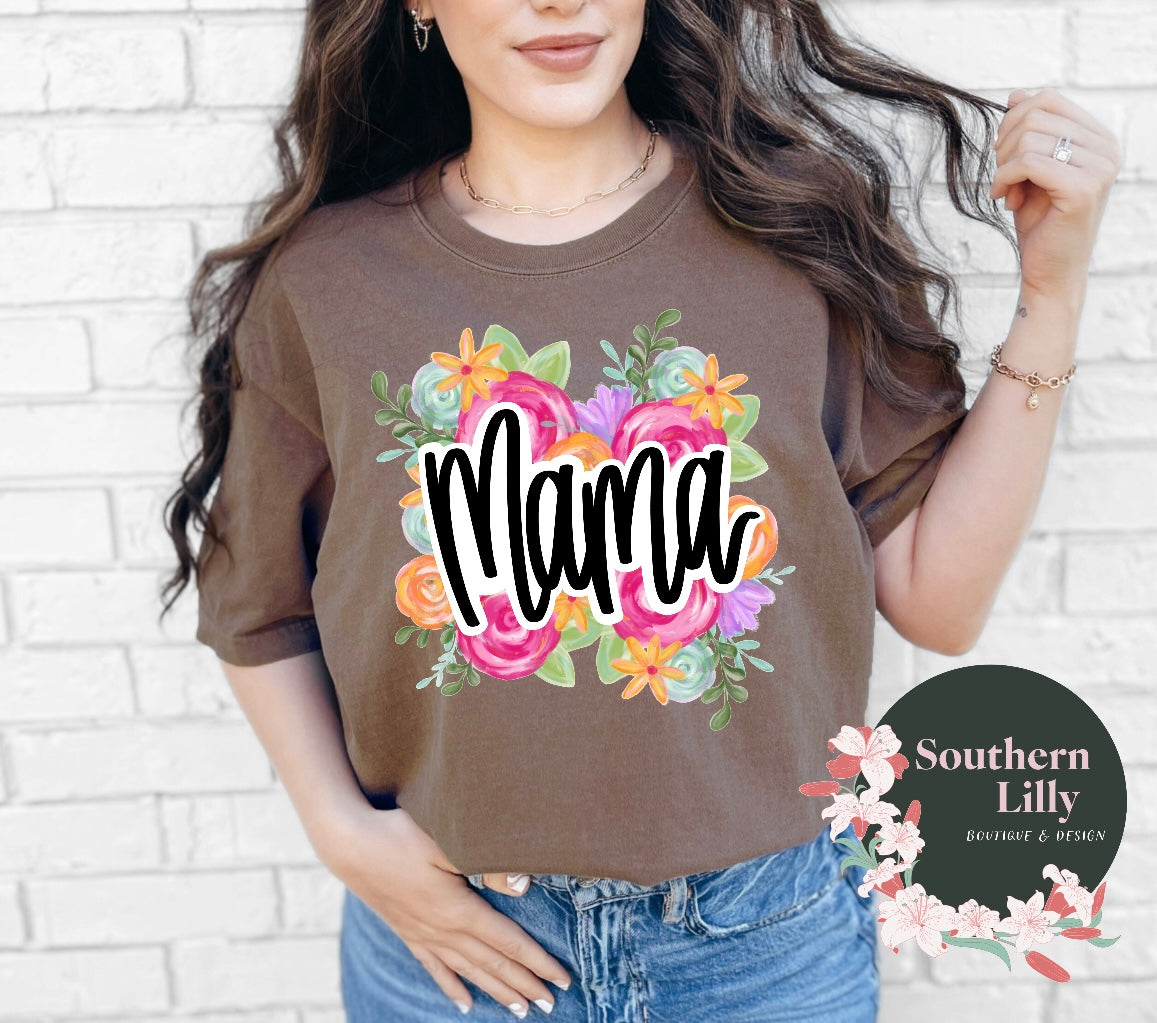 Mama Handwritten Floral Comfort Colors T-Shirt