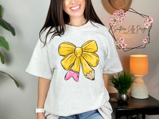 Pencil Bow Teacher Gildan T-Shirt