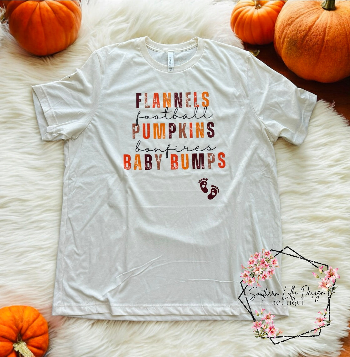 Fall Flannels Pumpkins Baby Bumps Bella Canvas T-Shirt