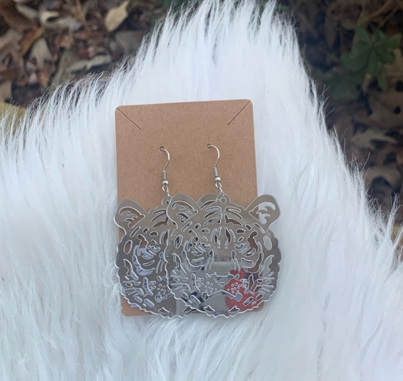 Silver Tiger Dangle Earrings