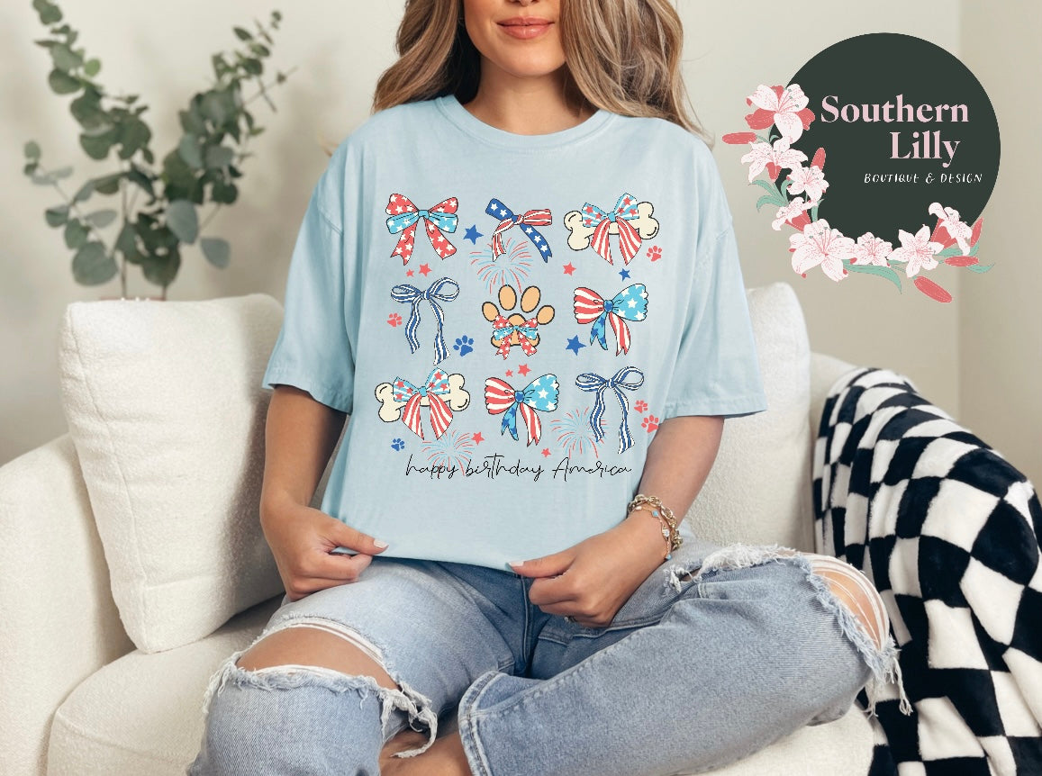 Happy Birthday America Paw Print T-Shirt