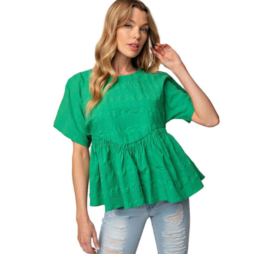 Easel Green Babydoll Blouse S