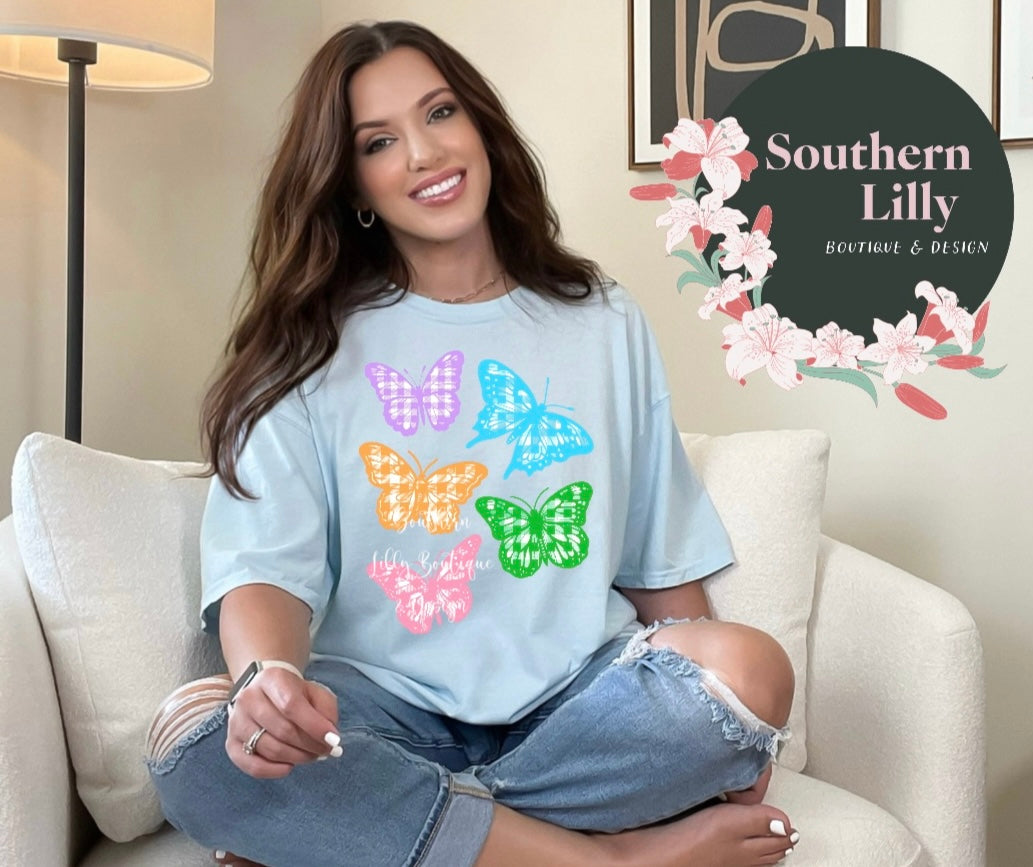 Gingham Butterflies Comfort Colors T-Shirt