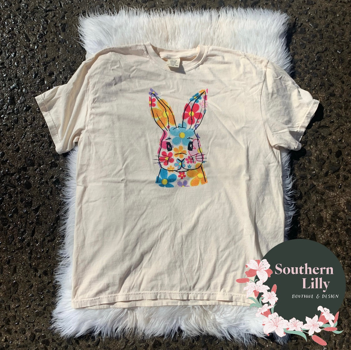 Colorful Bunny Faux Embroidered T-Shirt