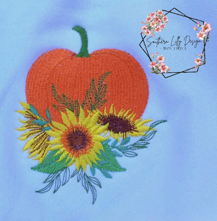 Pumpkin with Sunflowers Embroidered Sweatshirt