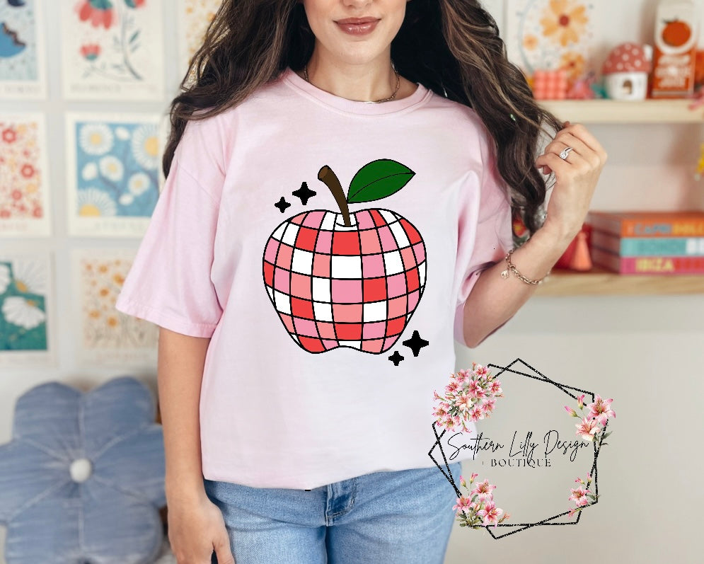 Teacher Apple Disco Ball Comfort Colors T-Shirt