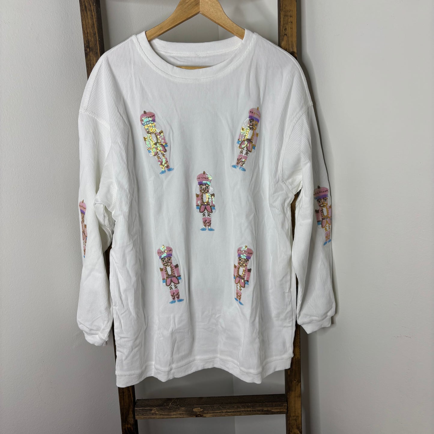 Sequin Nutcracker Ribbed Christmas Pullover