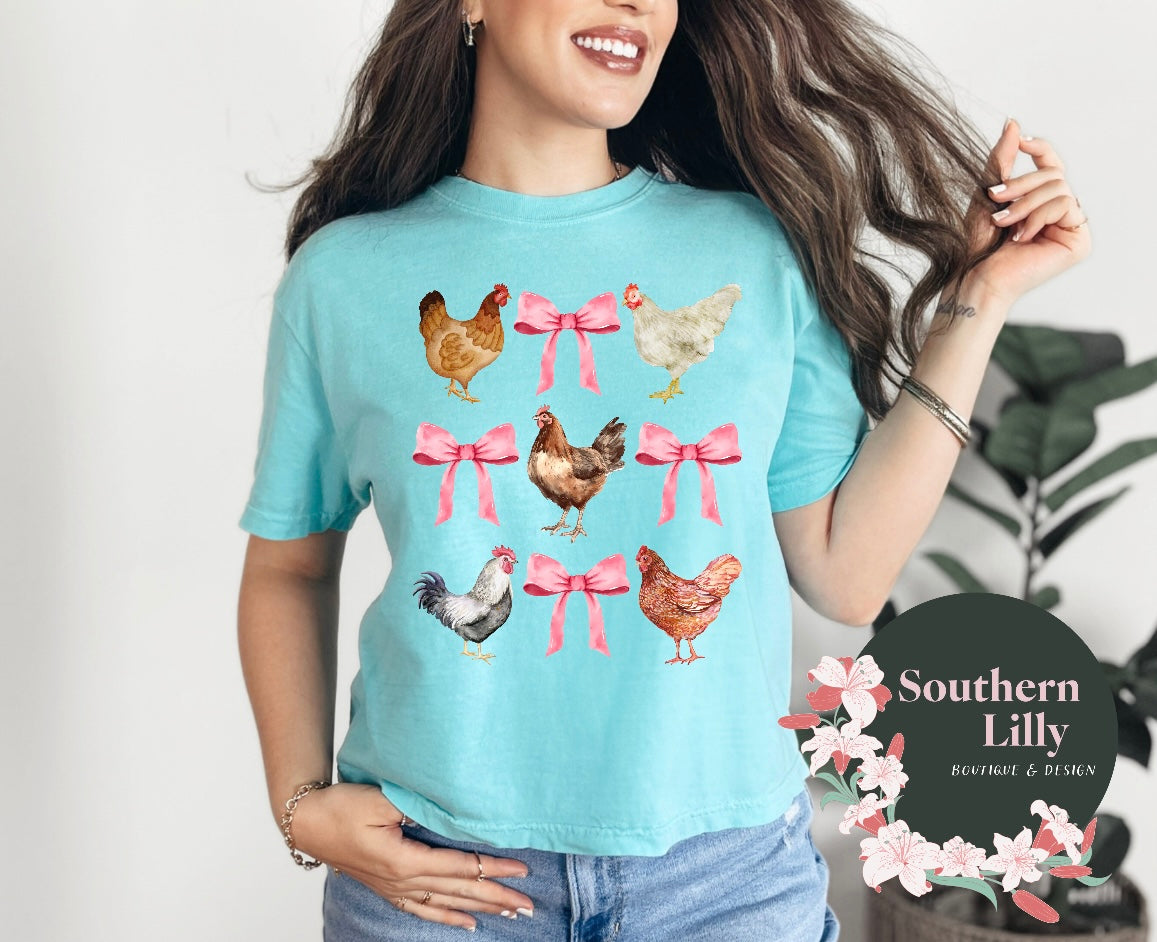 Coquette Bows with Chickens Comfort Colors T-Shirt