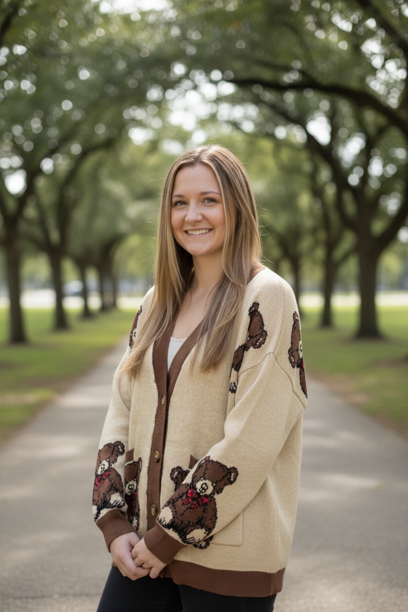 Teddy Bear Cardigan Cozy Neutral Button-Up Sweater for Fall & Winter