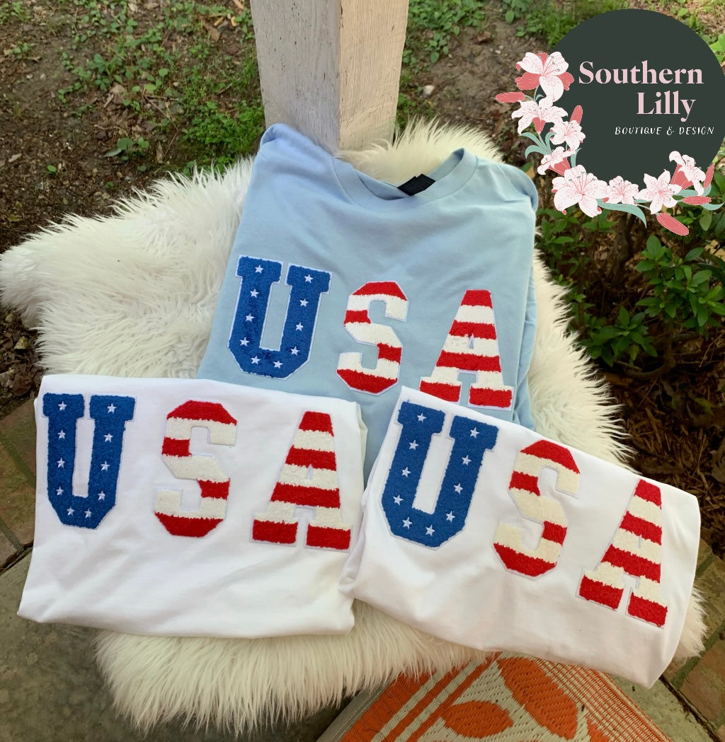 USA Chenille Patch Gildan T-Shirt