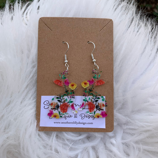 Floral Bunny Acrylic Earrings