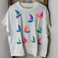 Mary Square White Sequin Sailboat Graphic Short Sleeve Tee