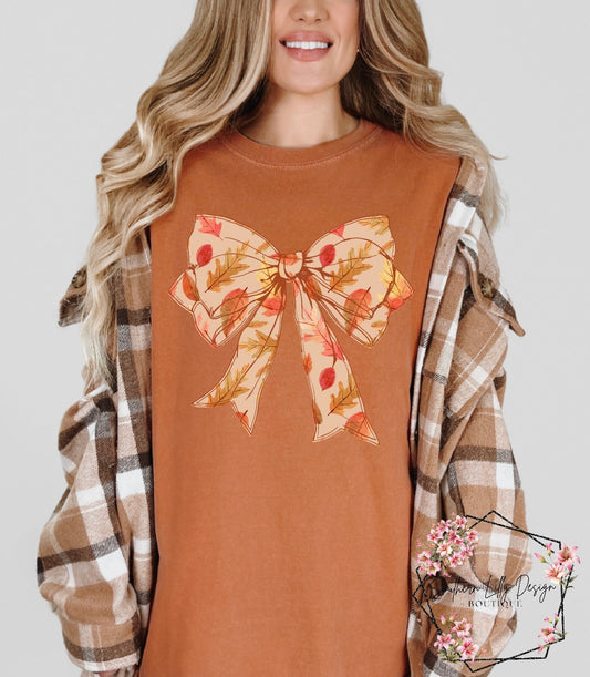 Fall Leaves Bow Comfort Colors T-Shirt