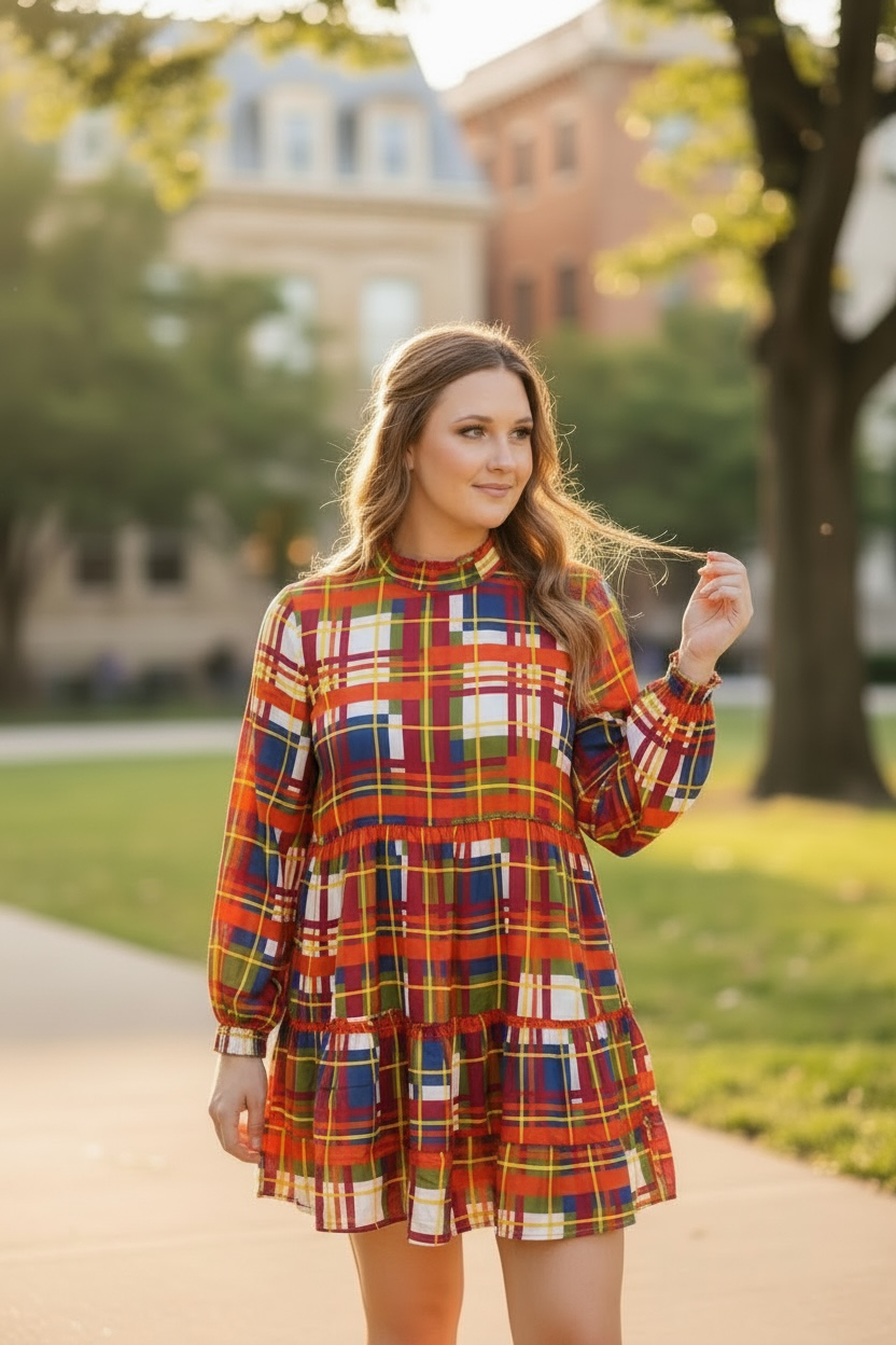Grace + Emma Colorful Plaid Women's Dress