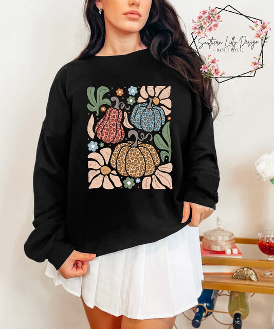 Leopard Pumpkins Pastel Floral Gildan Sweatshirt