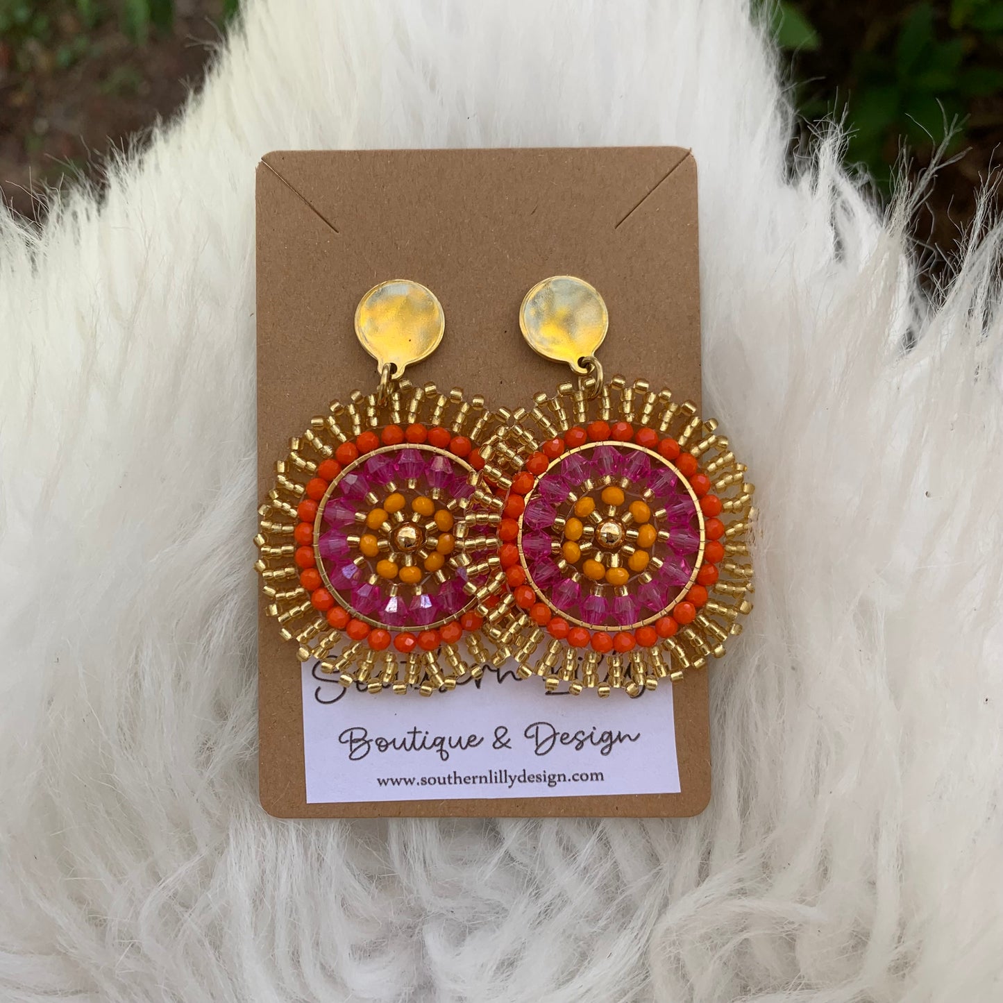 Yellow Round Beaded Earrings