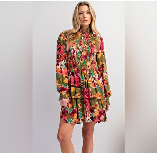 Easel Floral Smocked Tiered Mini Dress