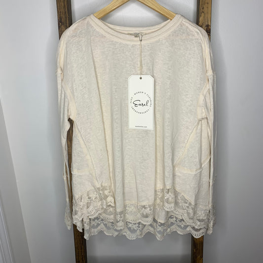 Easel Lace Bottom Ivory Long Sleeve Top S