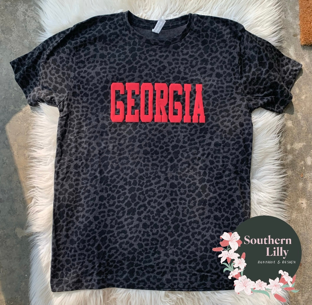 Georgia Leopard Print Puff Writing T-Shirt