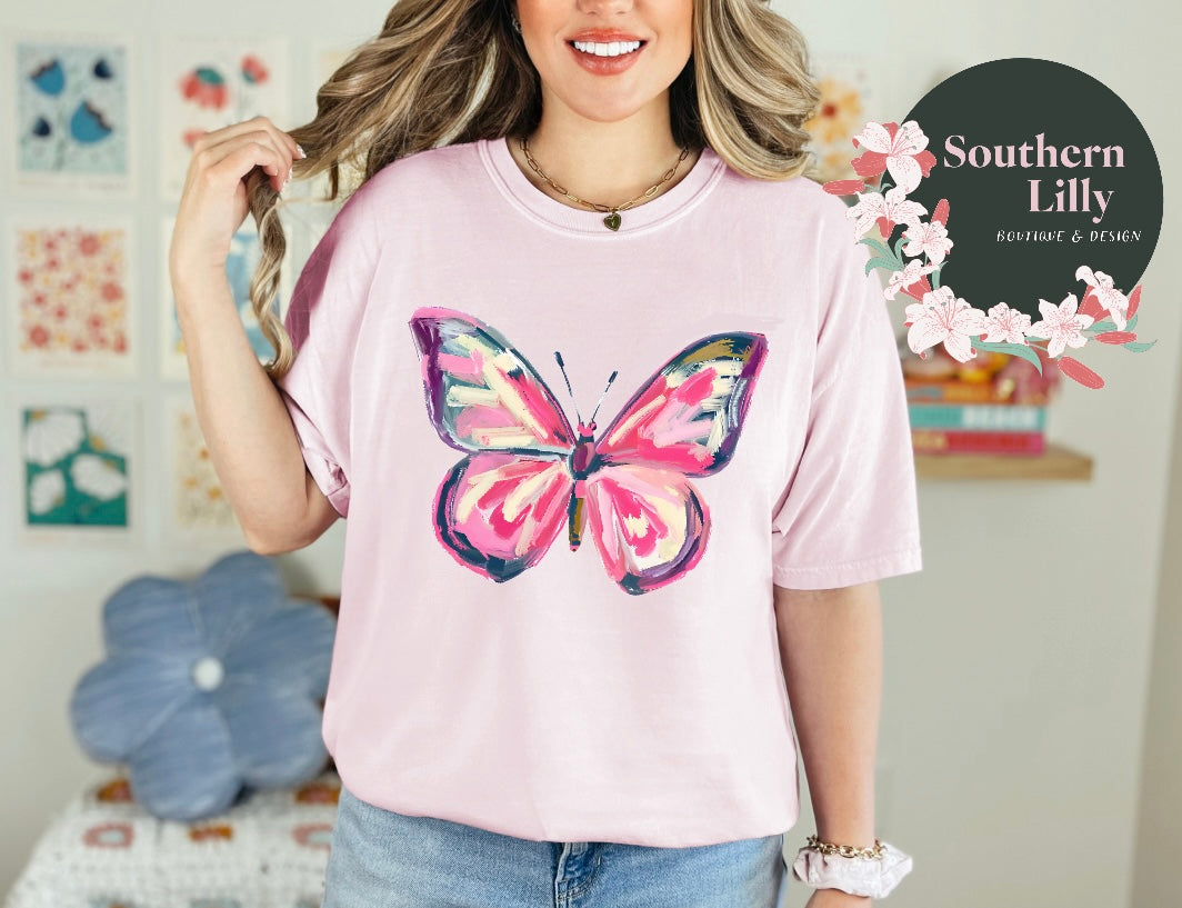 Pink Butterfly Comfort Colors T-Shirt