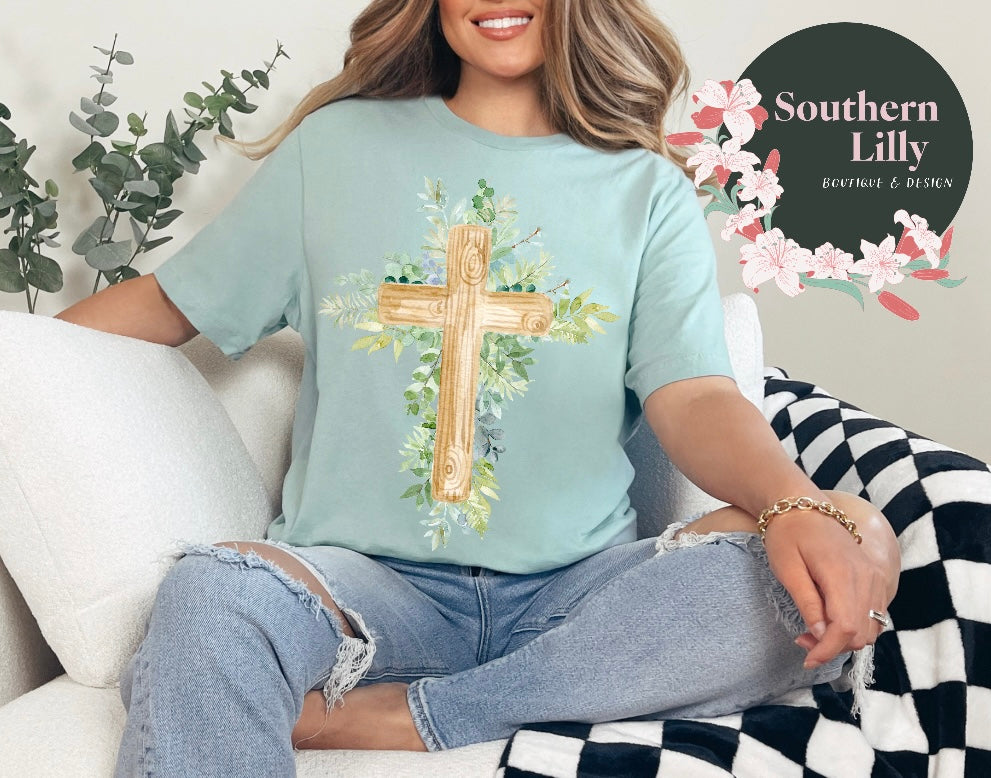 Floral Print Cross Bella Canvas T-Shirt