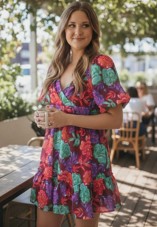 Peach Love California Floral V-Neck Dress