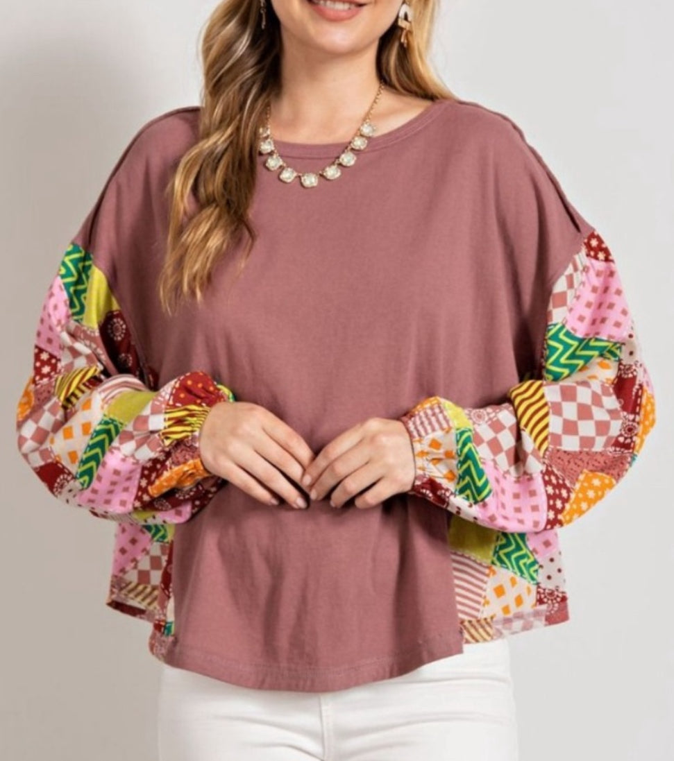 Easel Mauve Patchwork Kaleidoscope Blouse