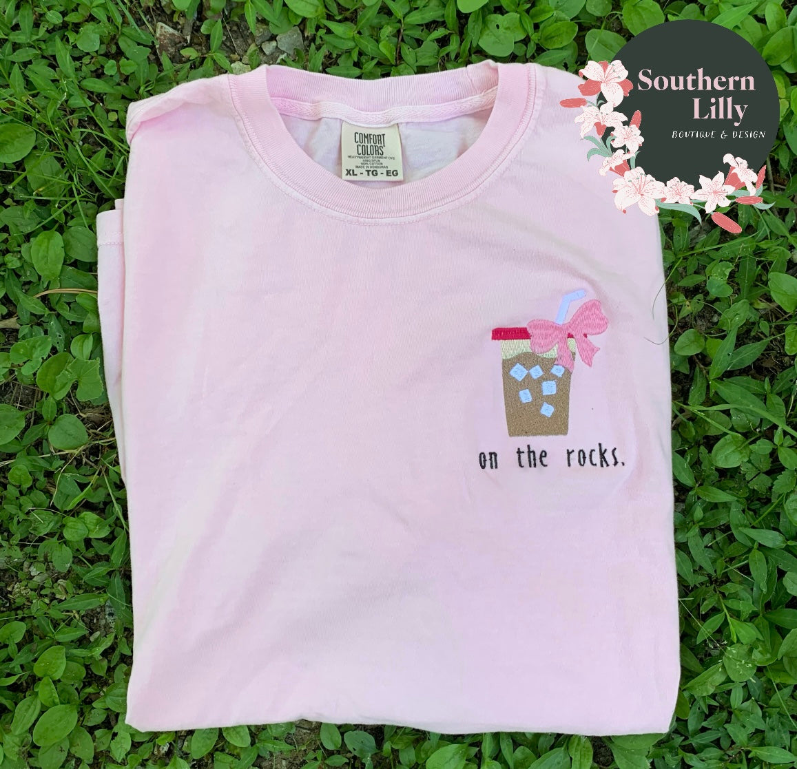 On the Rocks Coffee Embroidered Coquette Inspired Preppy Comfort Colors T-Shirt