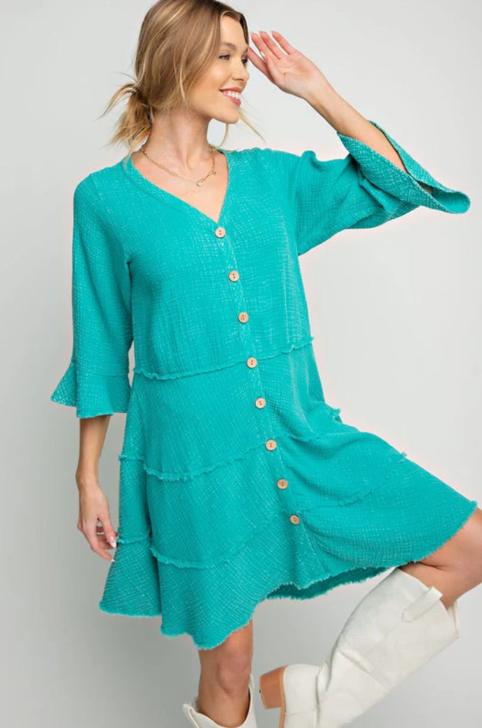 Easel Gauze Button Down Dress S