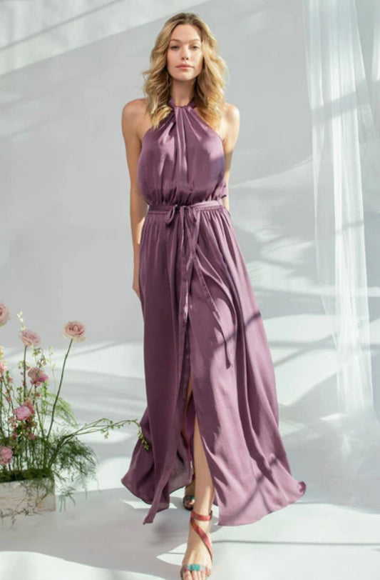 Easel Purple Dull Satin Maxi Dress S