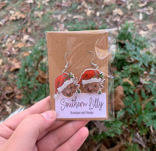 Highland Cow Christmas Earrings