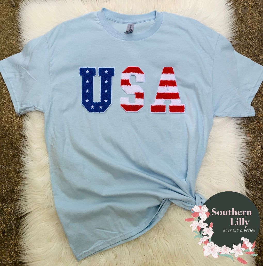 USA Chenille Patch Gildan T-Shirt