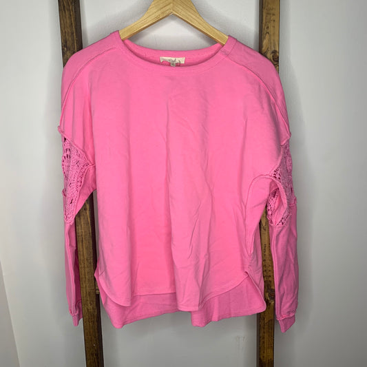 Easel Pink Crochet Sleeve Sweatshirt S